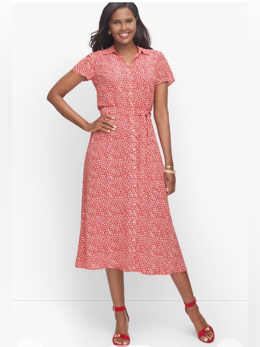 Talbots Leopard Dot Midi Belted Viscose Shirt Dress Sz 10 Resortwear Cruise